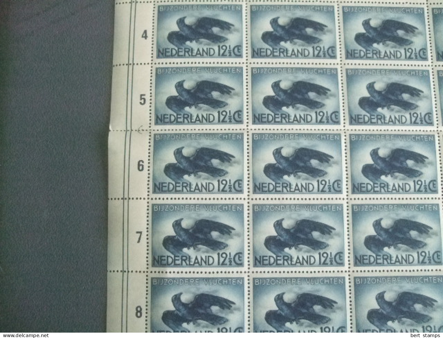Netherlands Nice Compleet Sheet Airmail LP 11, MNH  Thematic Birds Flying Crow. Also Plate Errors!!! - Luftpost