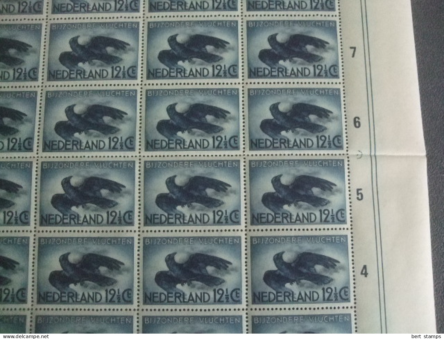 Netherlands Nice Compleet Sheet Airmail LP 11, MNH  Thematic Birds Flying Crow. Also Plate Errors!!! - Luchtpost