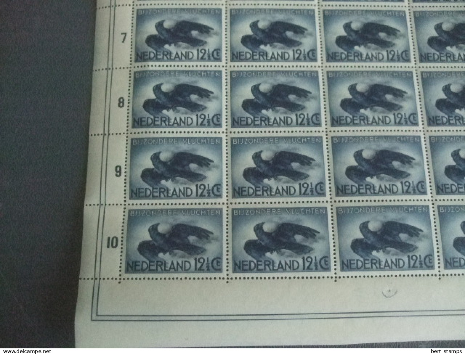 Netherlands Nice compleet sheet Airmail LP 11, MNH  thematic Birds flying Crow. also plate errors!!!