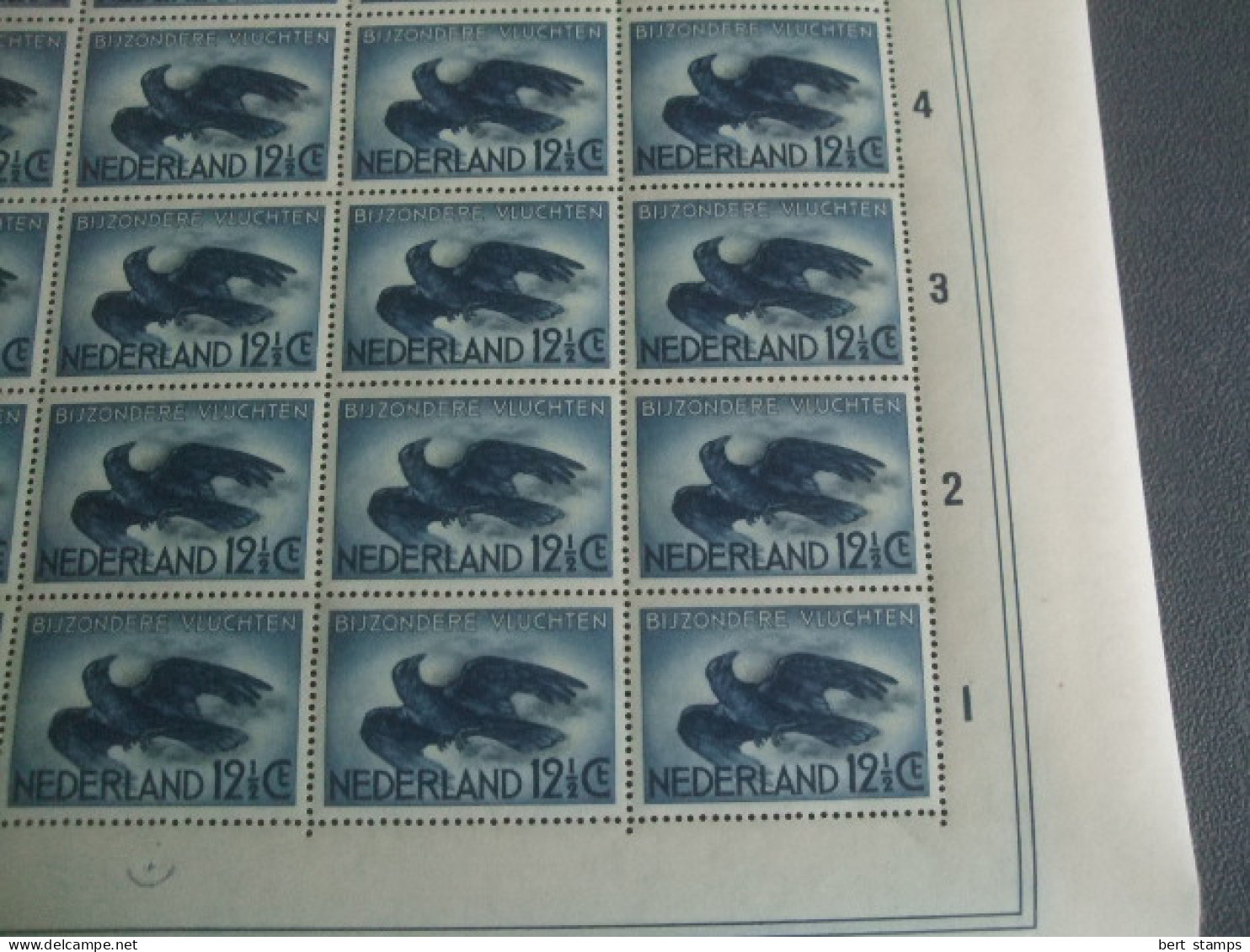 Netherlands Nice compleet sheet Airmail LP 11, MNH  thematic Birds flying Crow. also plate errors!!!