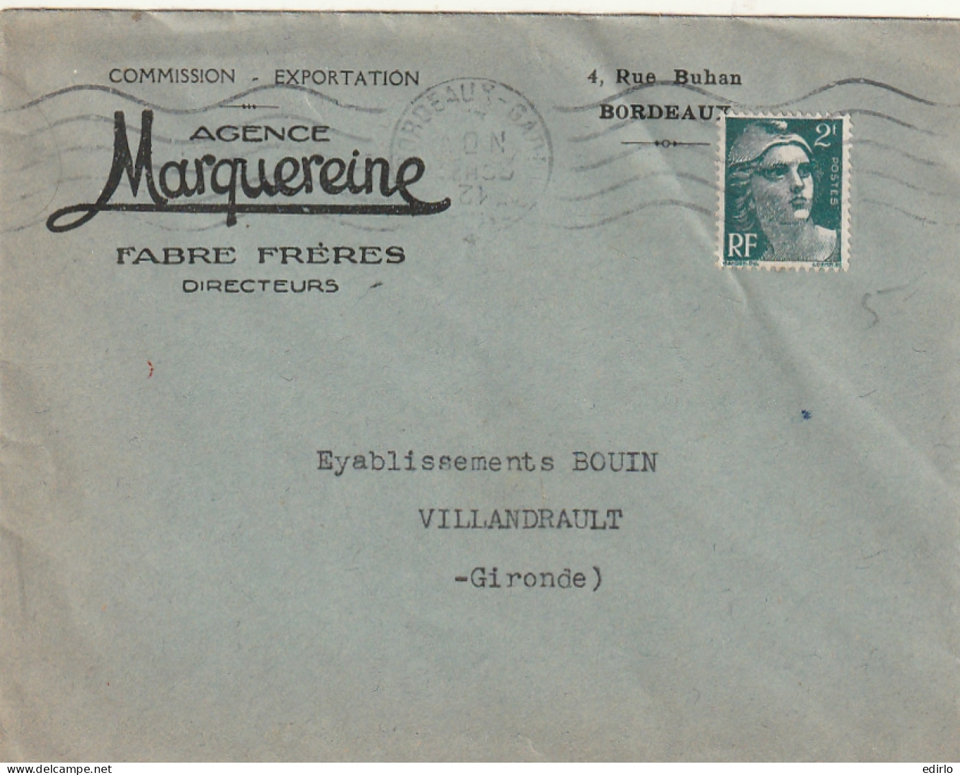 ///  FRANCE ////    Lettre  Illustrée  Marianne 2 Frs  - 1945-54 Marianne Of Gandon