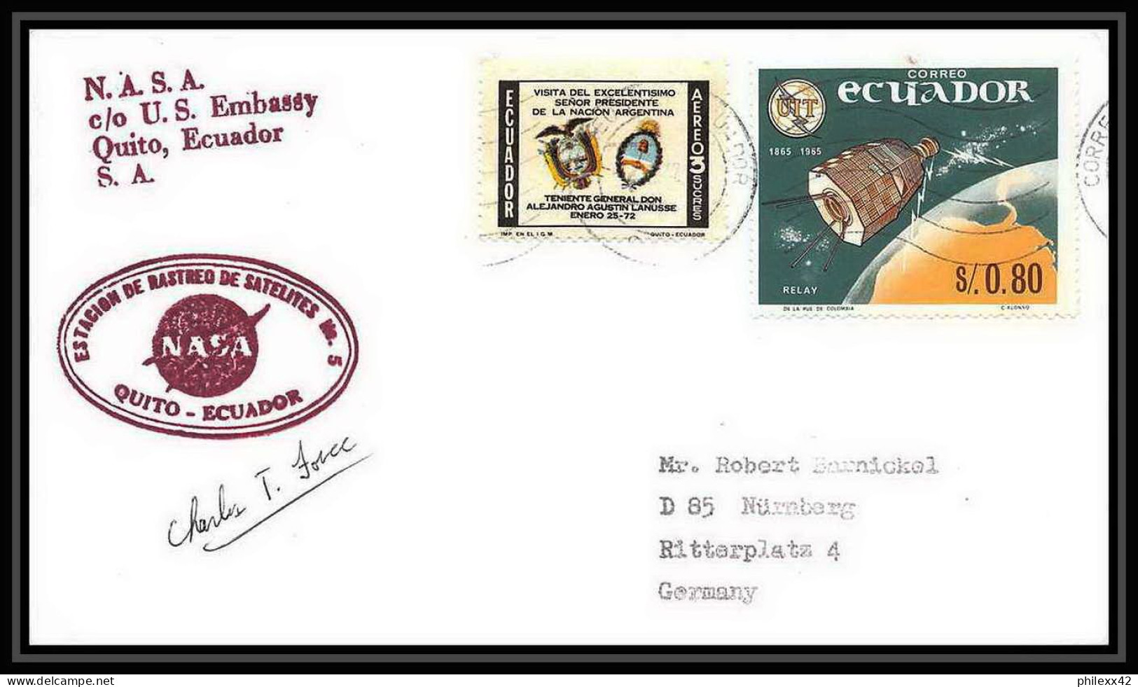 6618/ Espace (space) Lettre (cover) Signé (signed Autograph) 7/12/1972 Apollo 17 Equateur (ecuador)  - Südamerika