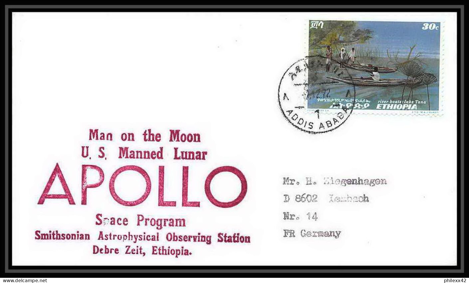 6598/ Espace (space Raumfahrt) Lettre (cover Briefe) 7/12/1972 Apollo 17 Addis Ababa Ethiopie (Ethiopia)  - Afrika