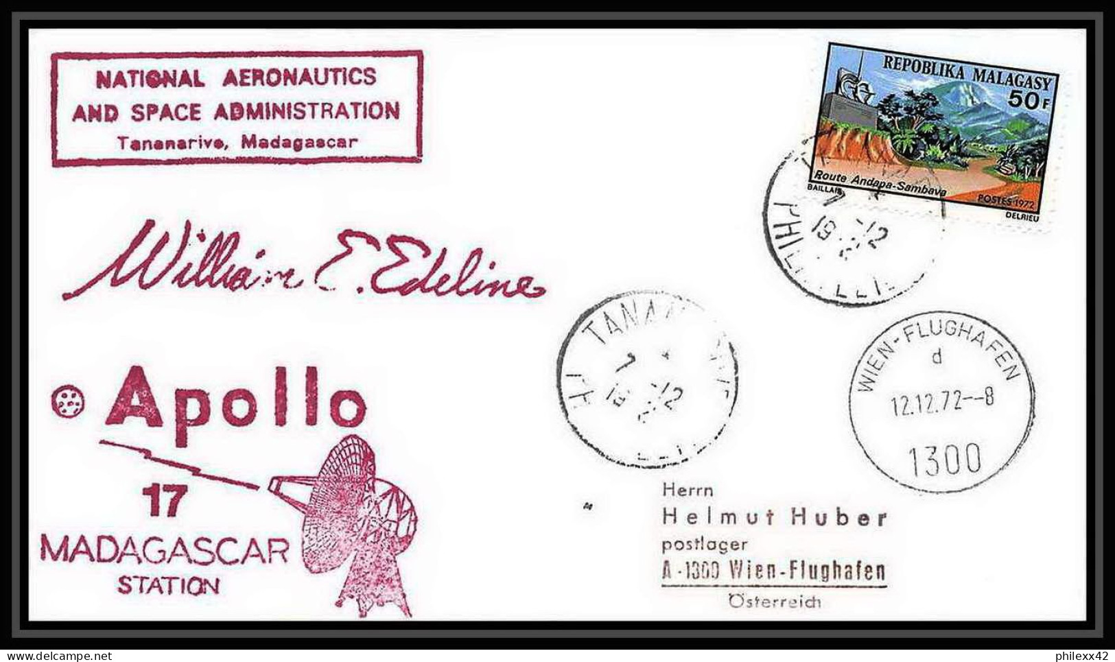 6595/ Espace (space) Lettre (cover) Signé (signed Autograph) 7/12/1972 Apollo 17 Madagascar (malagasy)  - Africa