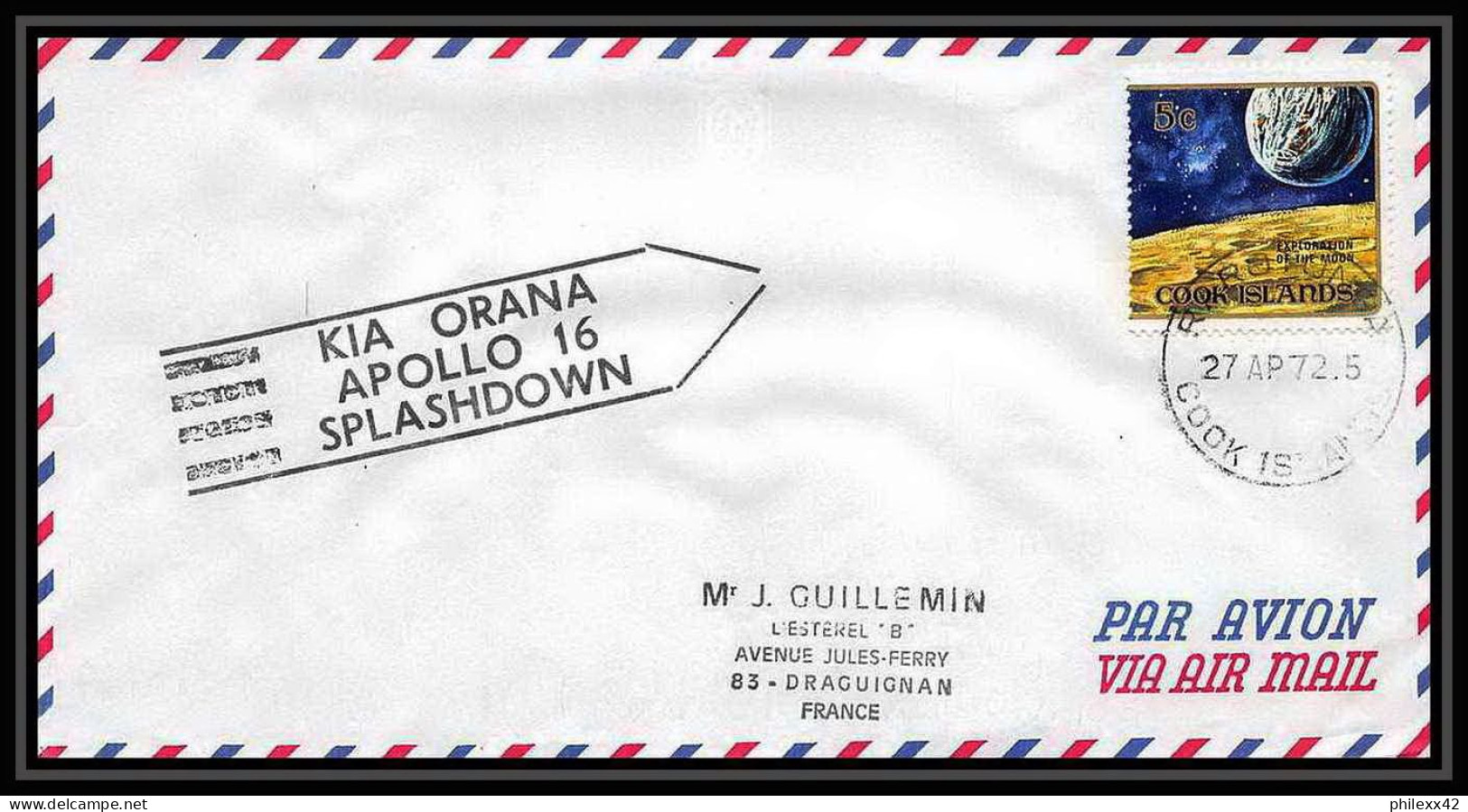 6585/ Espace (space Raumfahrt) Lettre (cover Briefe) 13/4/1972 Apollo 16 Splashdown Cook Islands  - Oceania