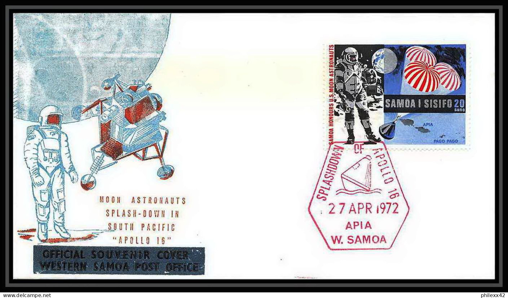 6591/ Espace (space Raumfahrt) Lettre (cover Briefe) 27/4/1972 Apollo 16 Splashdown Samoa  - Oceania