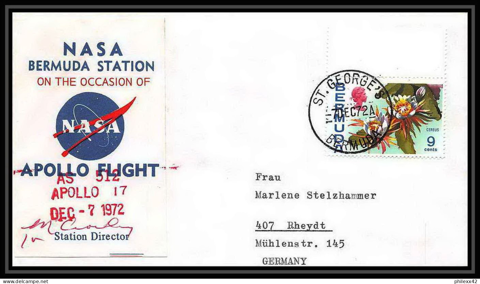 6580/ Espace (space) Lettre (cover) Signé (signed Autograph) 7/12/1972 Apollo 17 Bermudes (Bermuda)  - America Del Nord