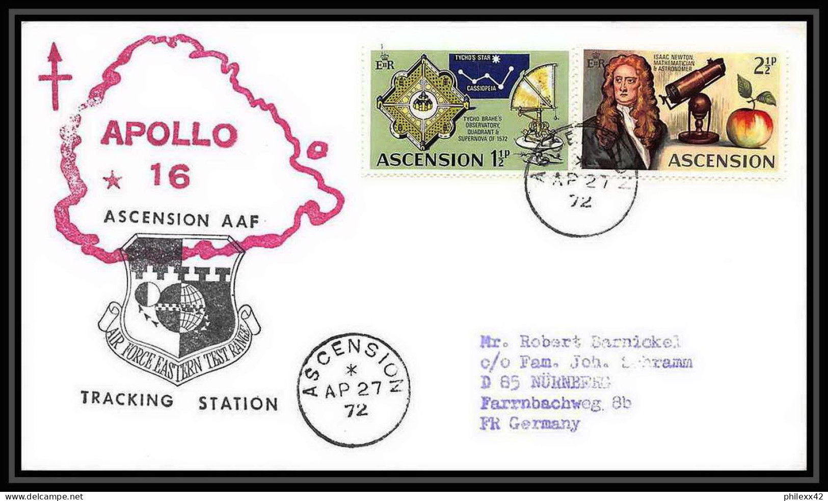 6573/ Espace (space Raumfahrt) Lettre (cover Briefe) 27/4/1972 Apollo 16 Ascension Island  - Afrique