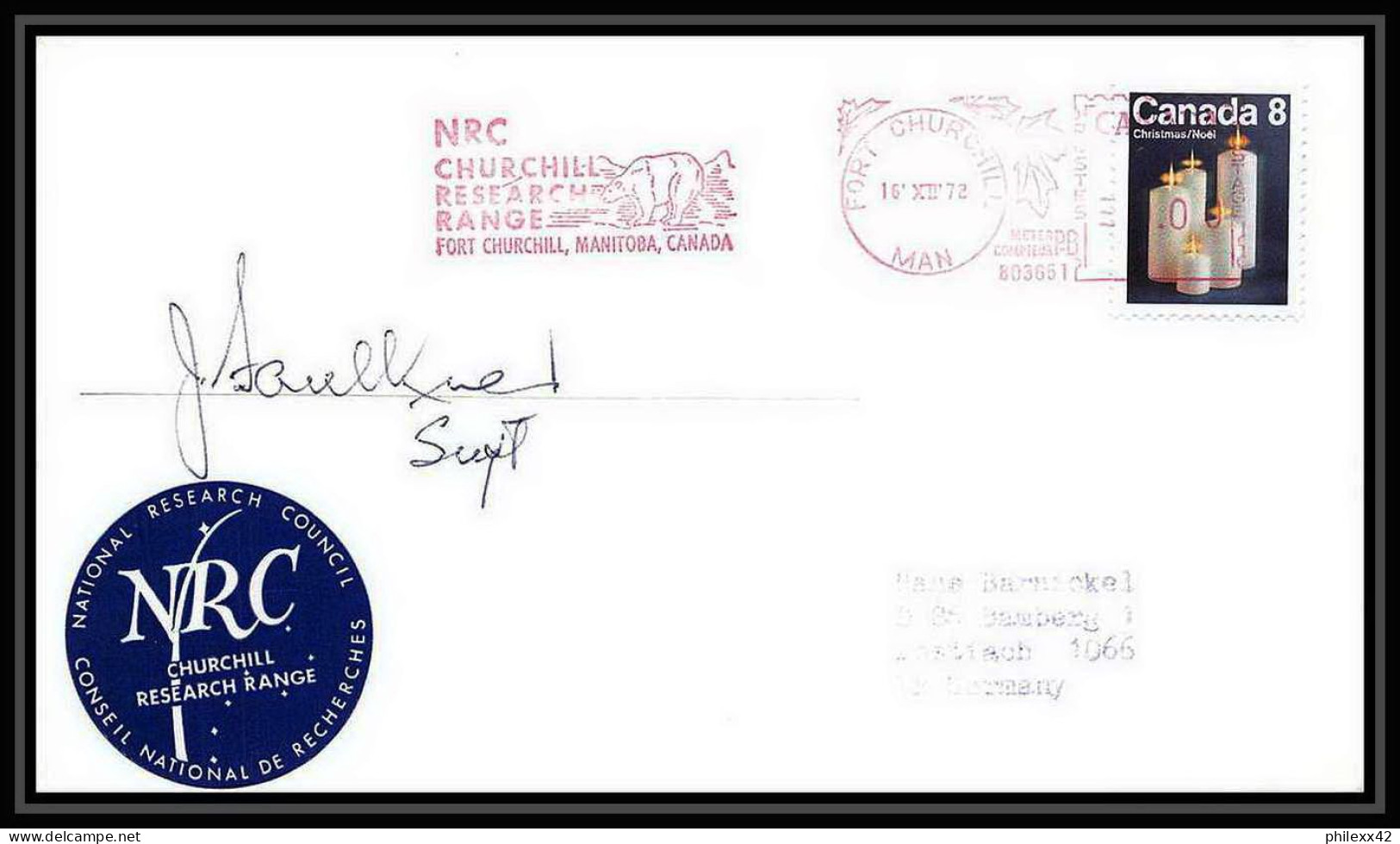 6552/ Espace (space) Lettre Cover Signé (signed Autograph) Churchill Research Range 20/4/1972 Canada  - Amérique Du Nord