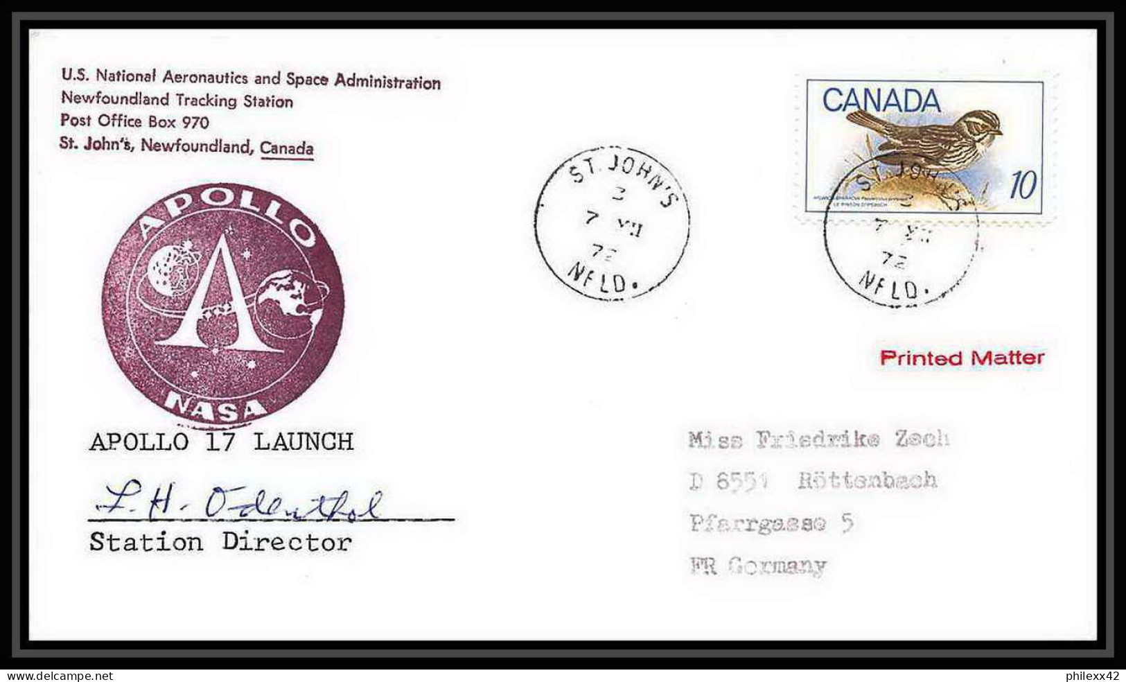 6547/ Espace (space) Lettre (cover) 7/12/1972 Signé (signed Autograph) Apollo 17 Launch Canada  - Nordamerika