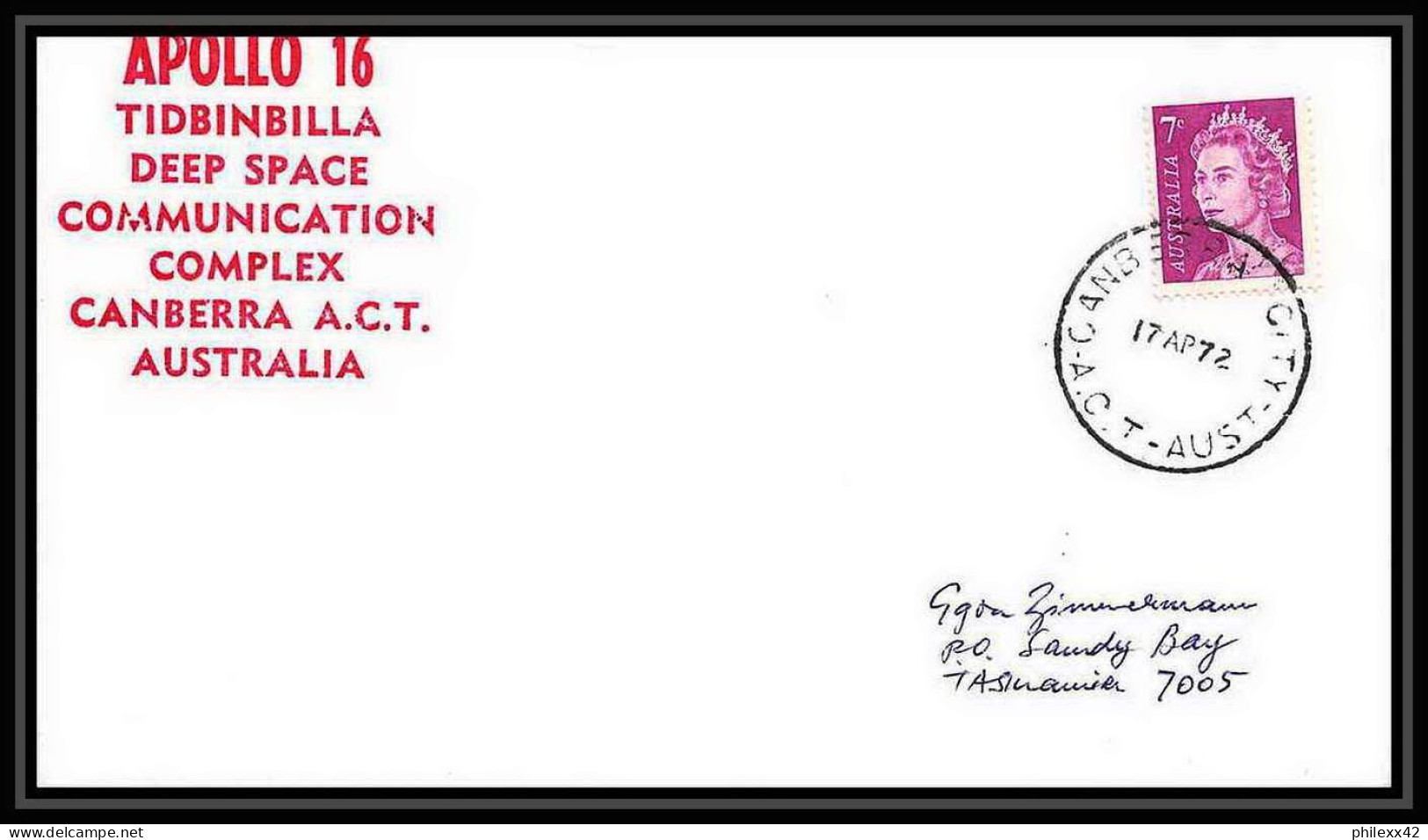 6461/ Espace (space Raumfahrt) Lettre (cover Briefe) 17/4/1972 Apollo 16 Tidbinbilla Australie (australia)  - Océanie