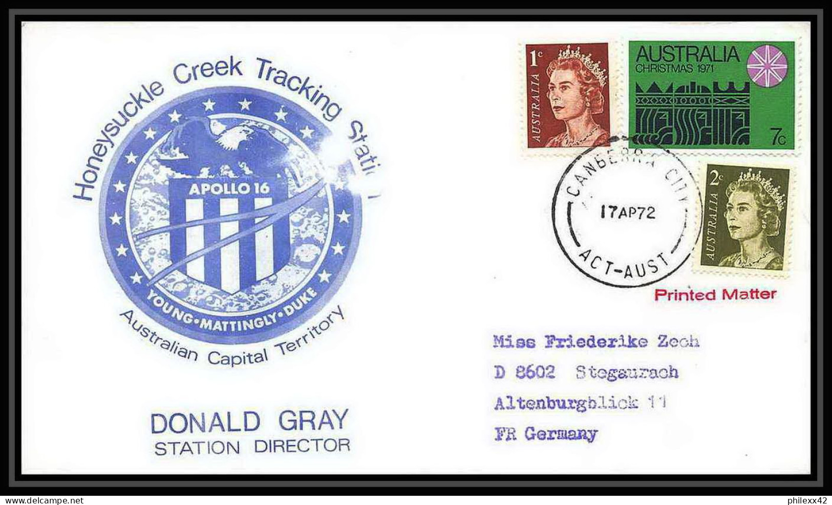 6455/ Espace (space Raumfahrt) Lettre (cover) 17/4/1972 Apollo 16 Creek Station Australie (australia)  - Oceania