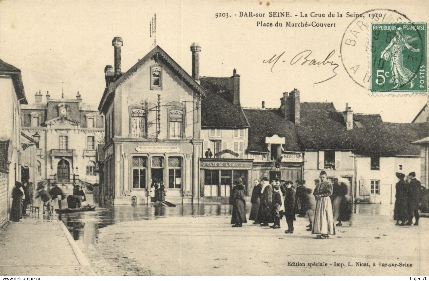 Bar Sur Seine - La Crue De La Seine, 1910 - Place Du Marché Couvert "animés" - Bar-sur-Seine