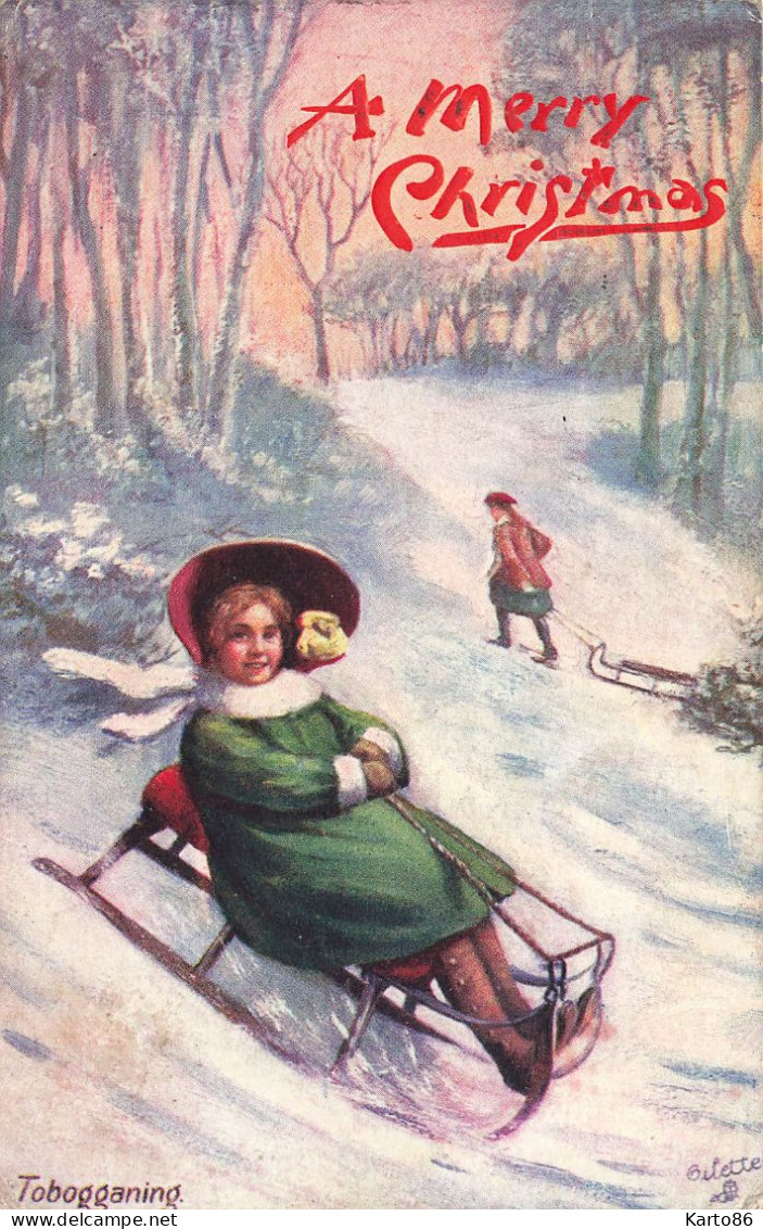 Sports D'hiver * CPA Illustrateur Oilette Raphael Tuck & Sons N°9608 * Enfants Fillette Luge Neige  * Tobogganing - Sports D'hiver