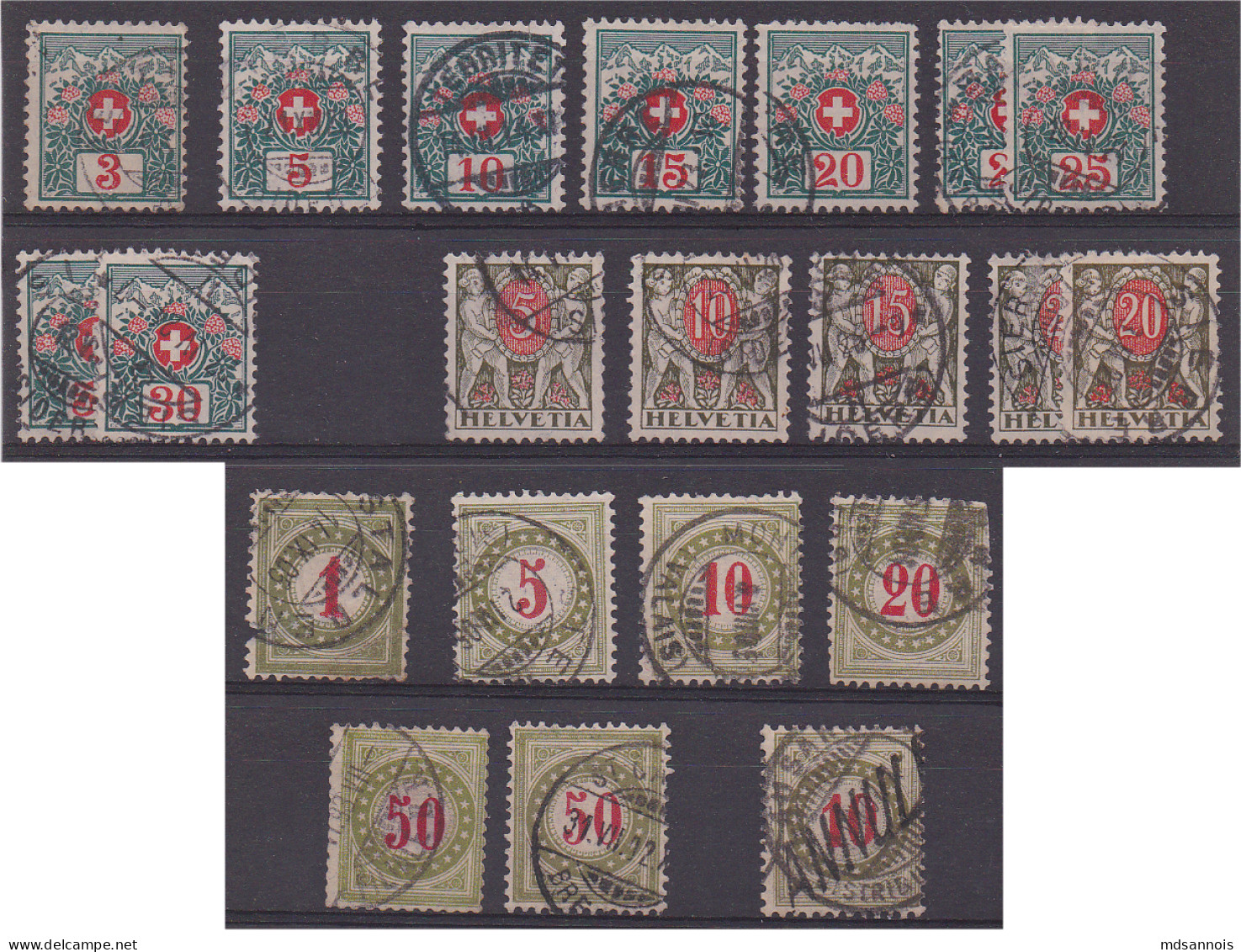 Suisse Timbres Taxe 1910-26 21 Timbres Oblitérés - 1843-1852 Federal & Cantonal Stamps