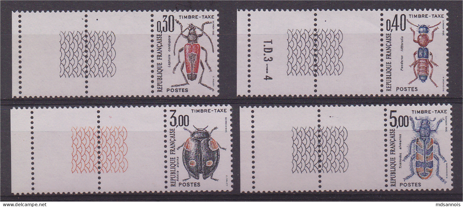 France Taxe Lot De 4 Timbres Neuf ** Bord De Feuille Série Des Coléoptères N° 109 à 112 Scan Recto/verso - 1960-.... Nuovi