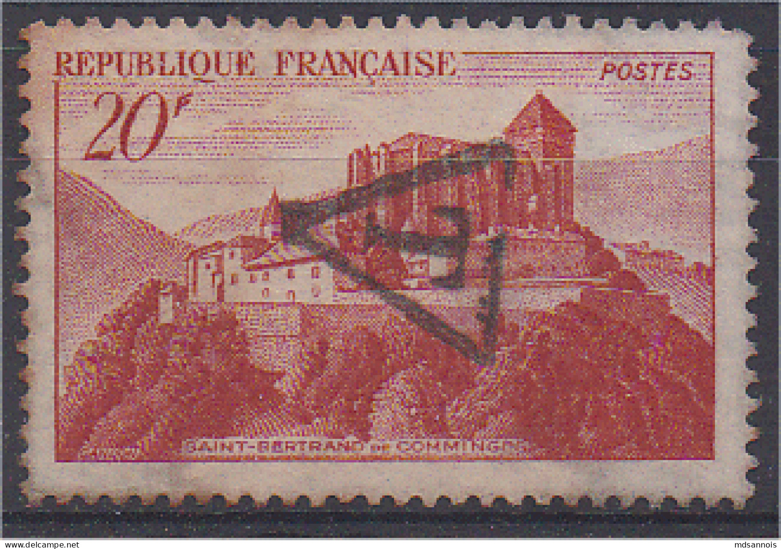 Timbre Poste Ayant Servis De Timbre Taxe Saint Bertrand De Comminges 1949 N°841A 20F Rouge-brique Scan Recto/verso - Autres & Non Classés