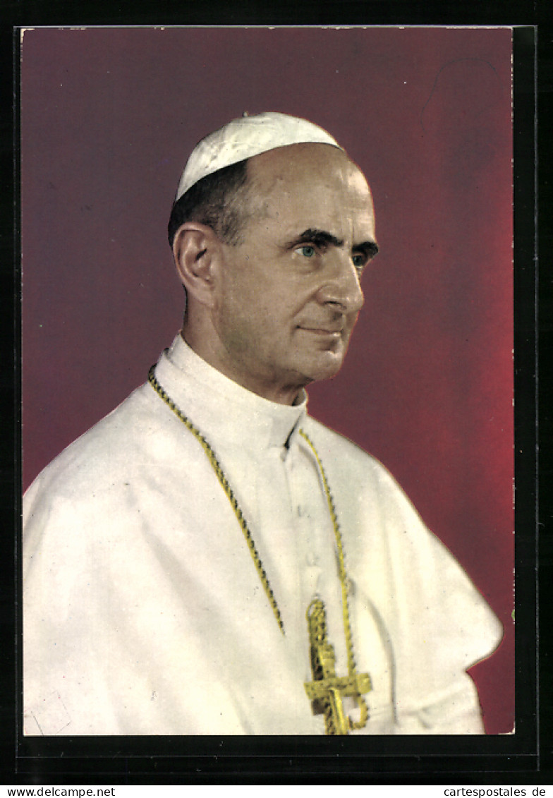 AK Papst Paul VI. In Weisser Soutane Mit Goldenem Kreuzanhänger Und Pileolus  - Papes