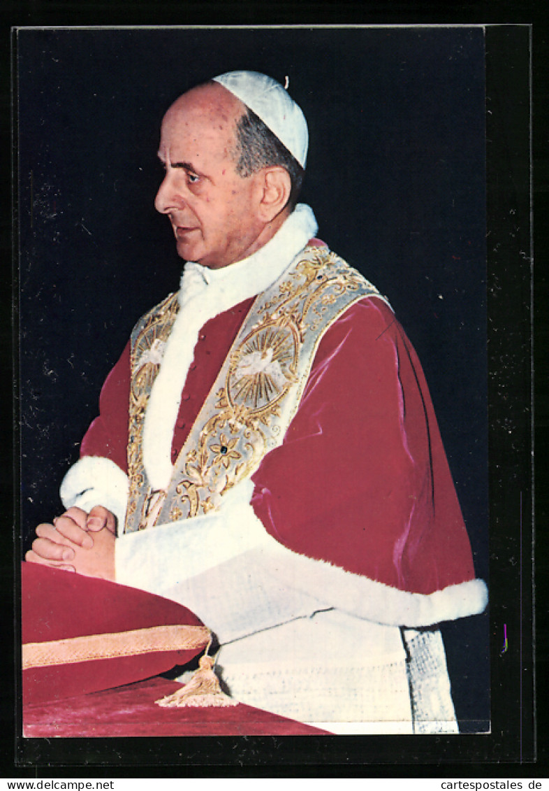 AK Papst Paul VI. Mit Pileolus In Herrschaftlichem Fanon  - Papes