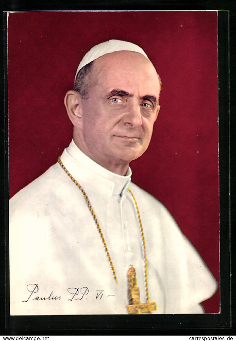 AK Porträt Von Papst Paul VI. Mit Kreuz Um Den Hals  - Popes