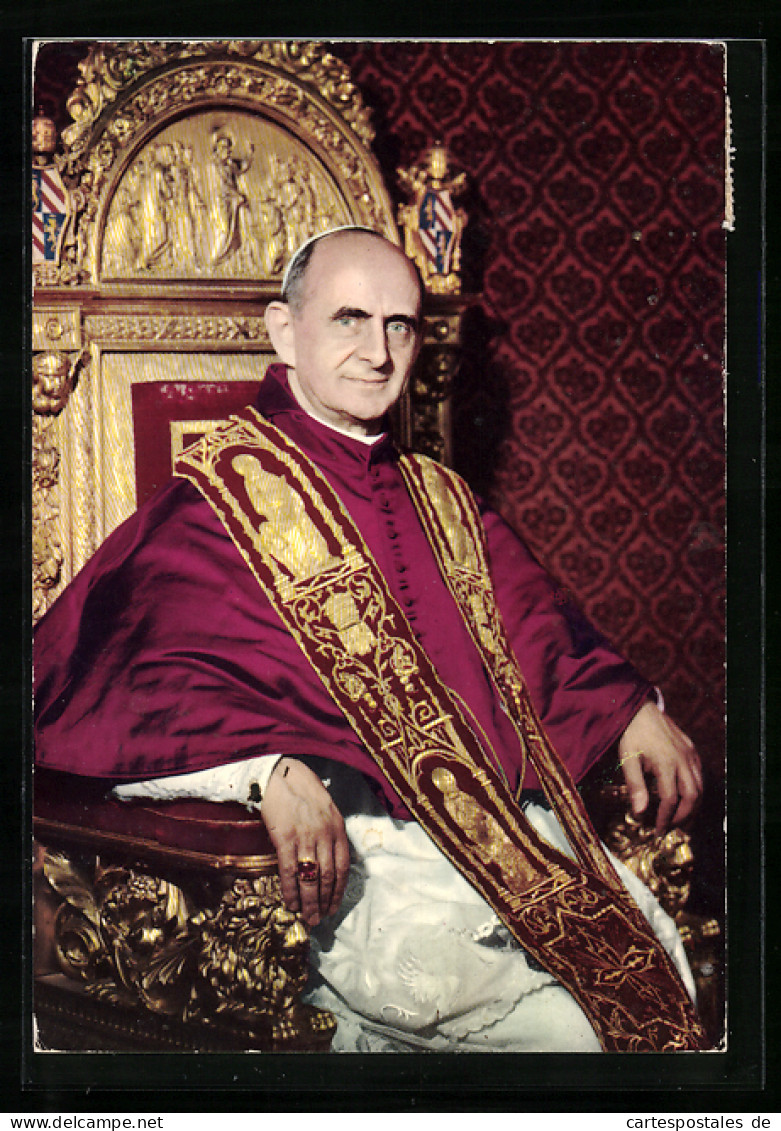 AK Portrait Von Papst Paul VI. Auf Dem Heiligen Stuhl Sitzend  - Popes