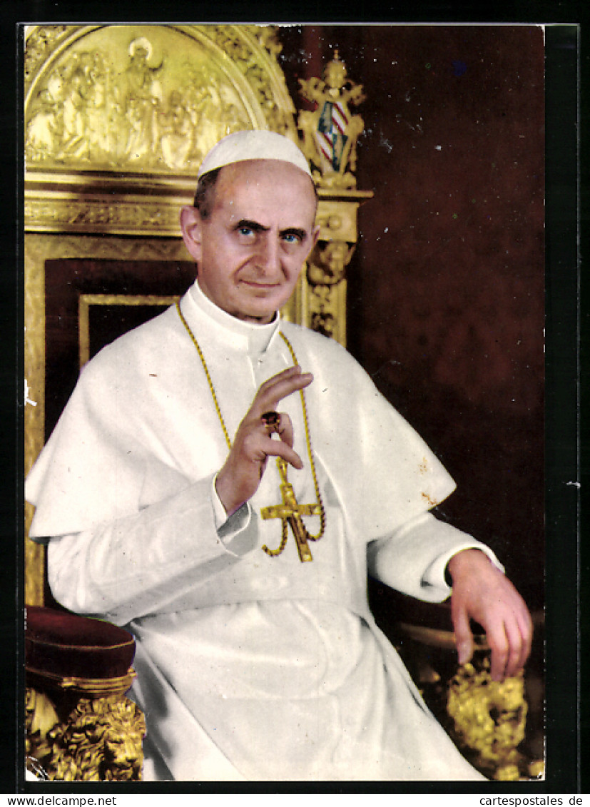 AK Papst Paul VI., Portrait Auf Thron Mit Erhobener Hand  - Popes