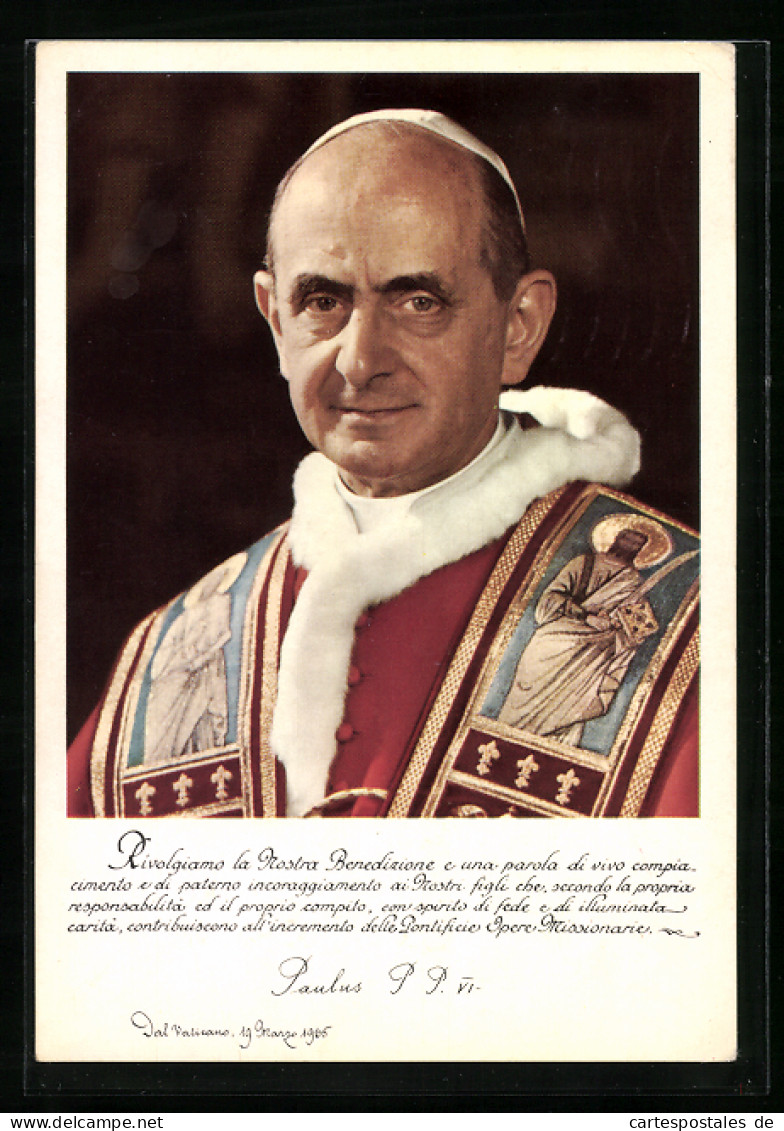 AK Papst Paul VI. Im Umhang Mit Heiligenbildnissen Und Seinem Pileolus  - Popes