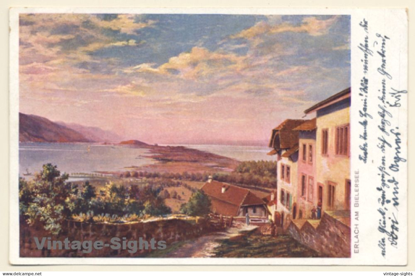 Erlach - Cerlier / Switzerland: Partial View & Lake (Vintage Artist PC 1900s) - Cerlier