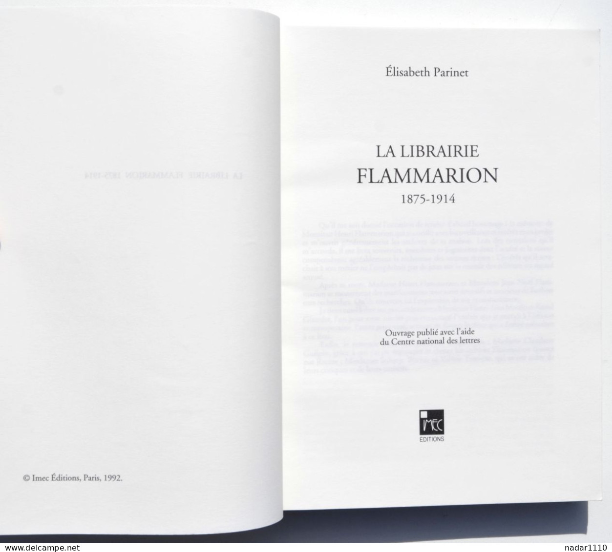 La Librairie Flammarion 1875-1914 - Élisabeth Parinet, Imec 1992 - HC Numéroté / Histoire Littéraire - Biographie