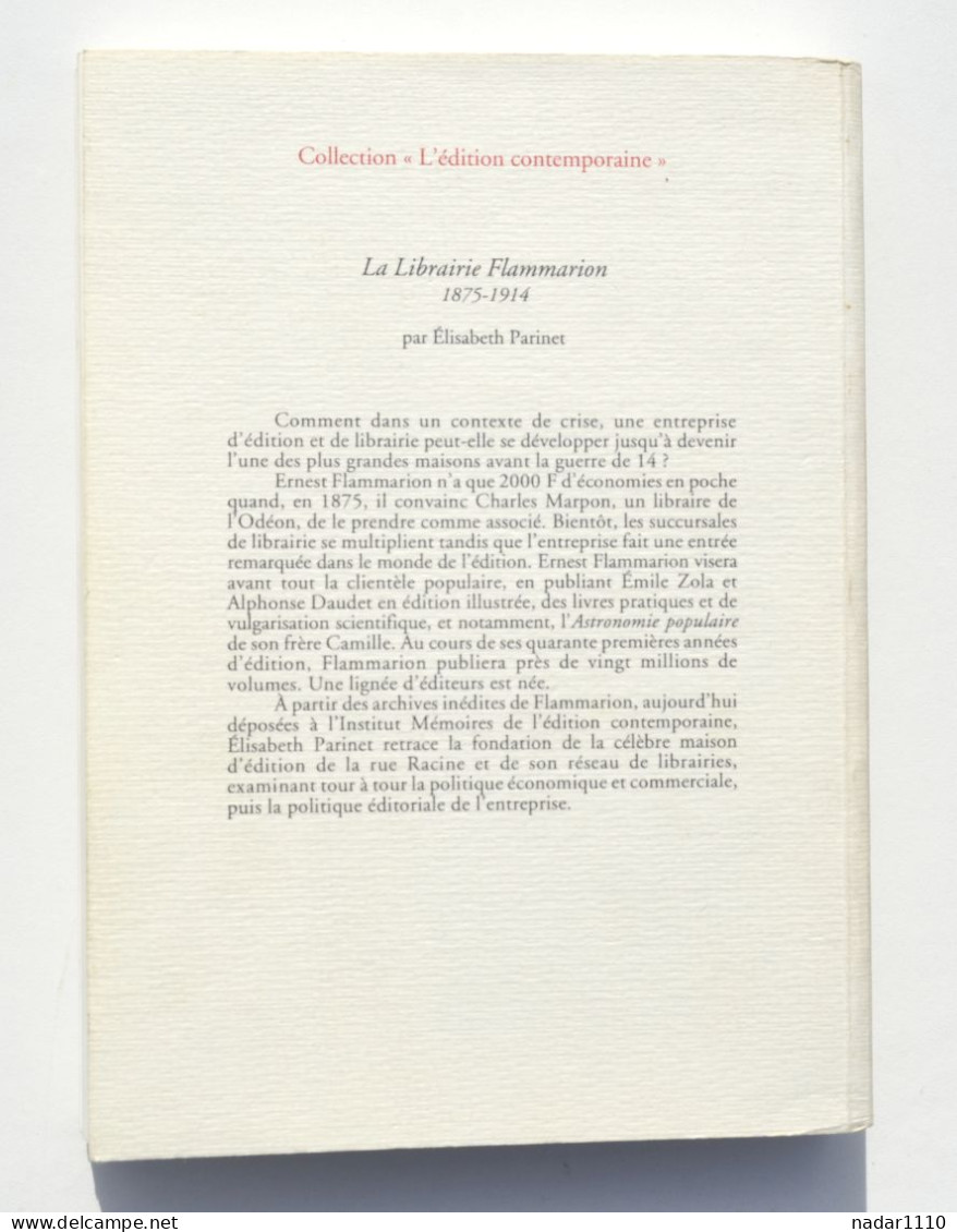 La Librairie Flammarion 1875-1914 - Élisabeth Parinet, Imec 1992 - HC numéroté / Histoire littéraire