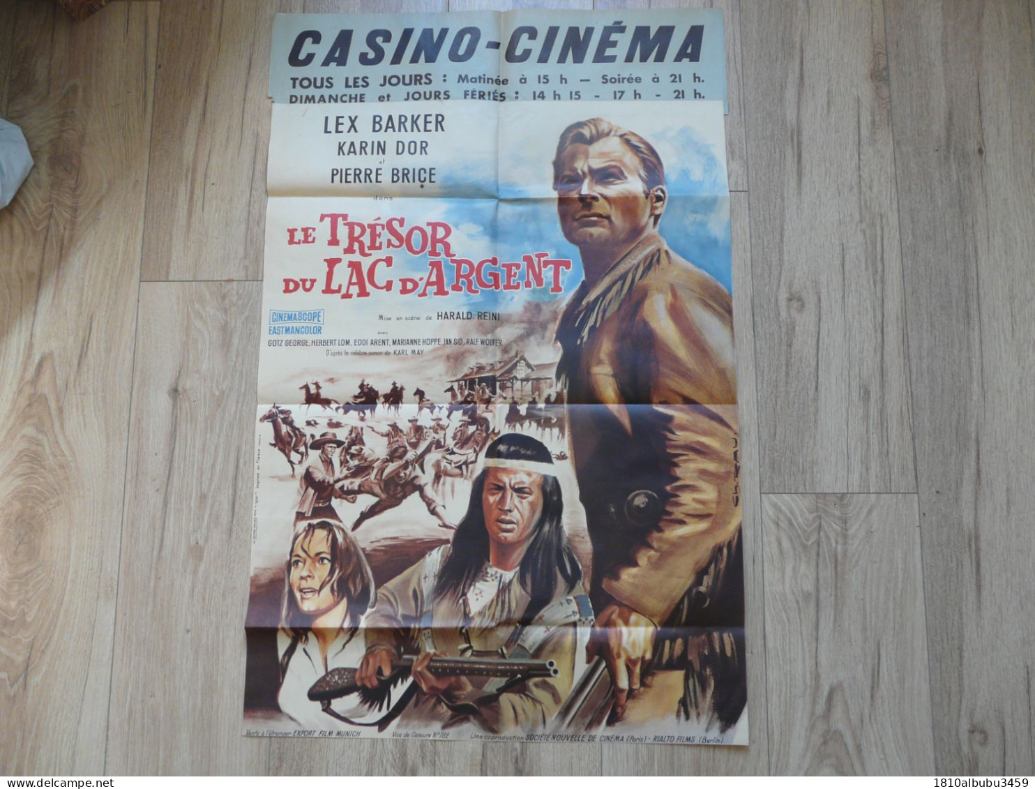 AFFICHE ANCIENNE ORIGINALE - LE TRESOR DU LAC D'ARGENT - Lex BARKER - Karin DOR - Manifesti