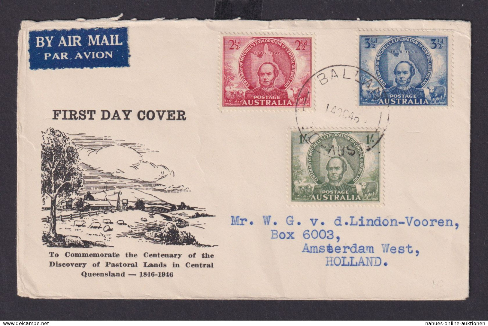 Australien Brief Ballan Queensland Amsterdam Niederlande Thomas Mitchell 1946 - Collections