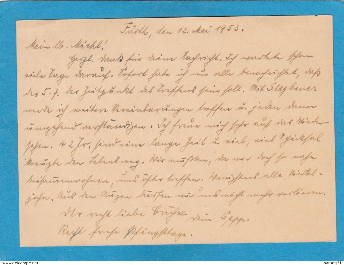 GANZSACHE AUS FÜRTH MIT SONDERSTEMPEL " TRÄUMEN KANNST DU ÜBERALL NUR IM VERKEHR BRINGS'T DICH ZU FALL". - Interi Postali