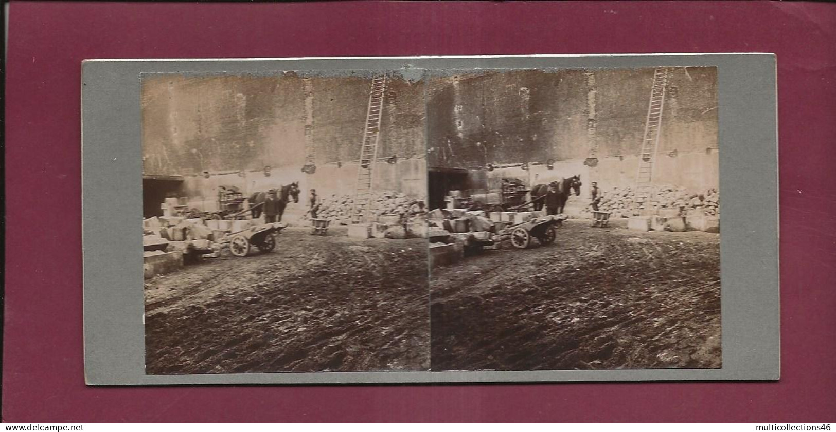 100424 - PHOTO STEREO PAPIER -  Mars 1911 Travaux Cour Michelet - PARIS ? - Maçon Tailleur De Pierre ? - Photos Stéréoscopiques