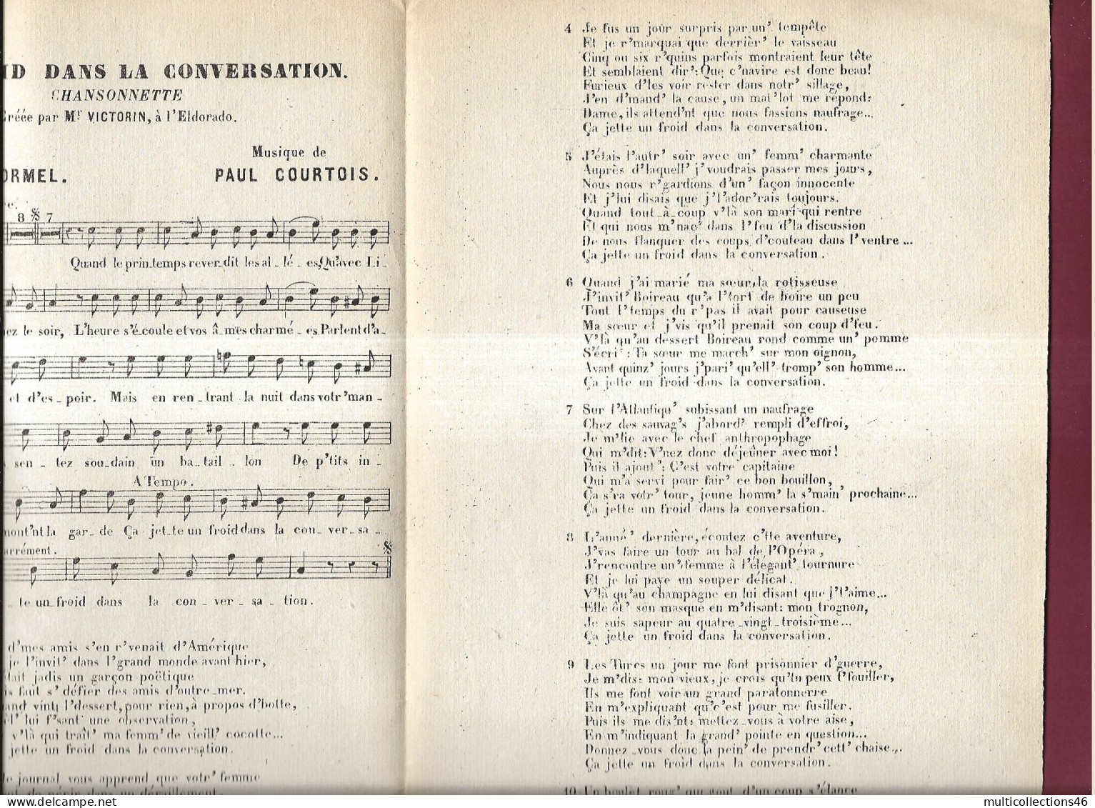 100424 - Partition Chansonnette Musique - Un Froid Dans La Conversation Illustration Pygmée Tatouage Ethnie - Partitions Musicales Anciennes