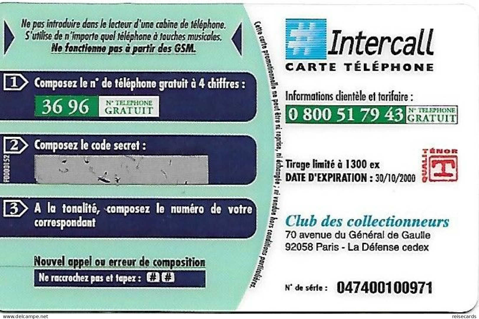 France: Prepaid Intercall - TélécarteExpo Paris 2000 - Sonstige & Ohne Zuordnung