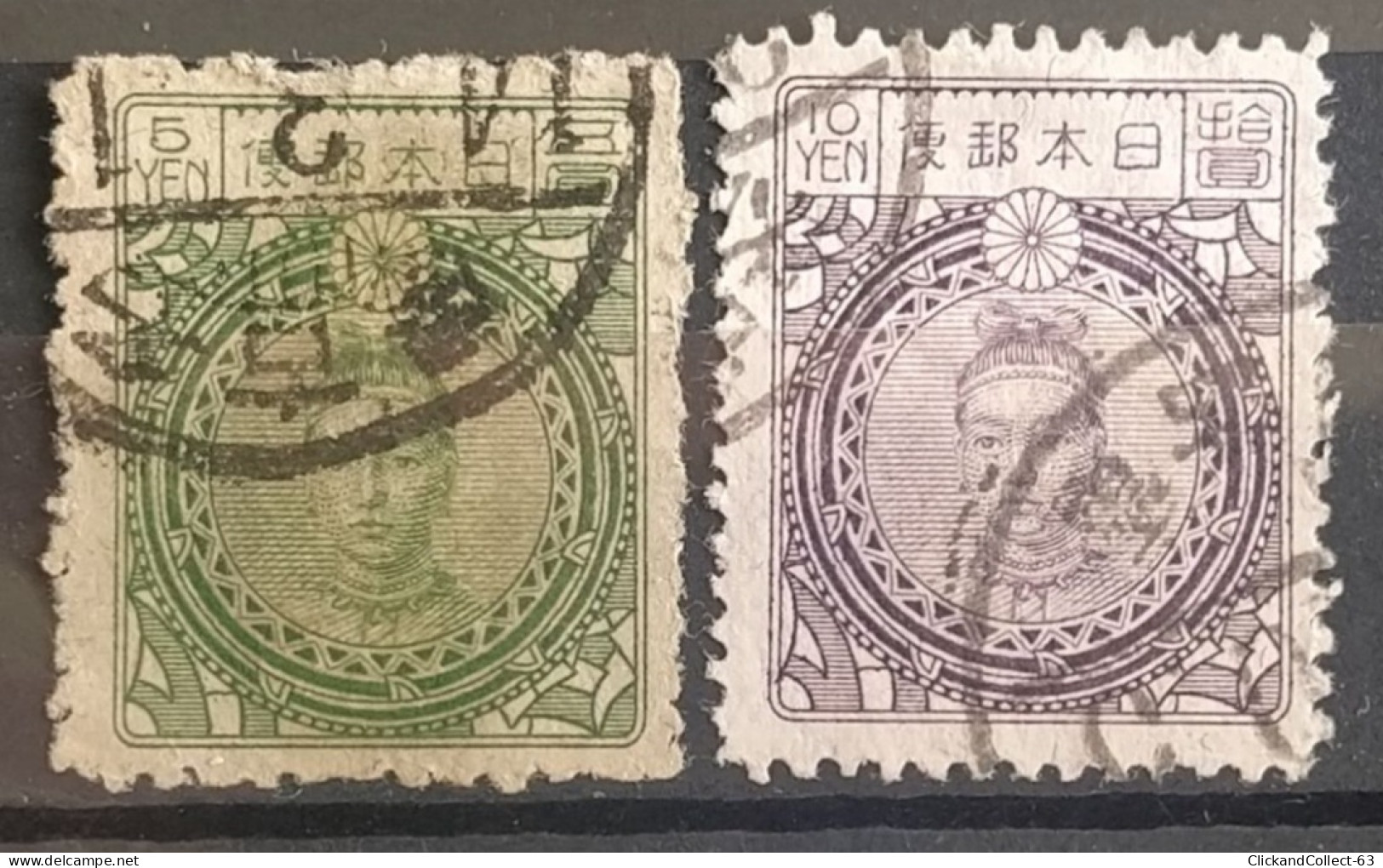 2 Timbres Impératrice Jingo Kogo Japon 1924 Oblitérés N° 184/185  - Stamps - Gebraucht