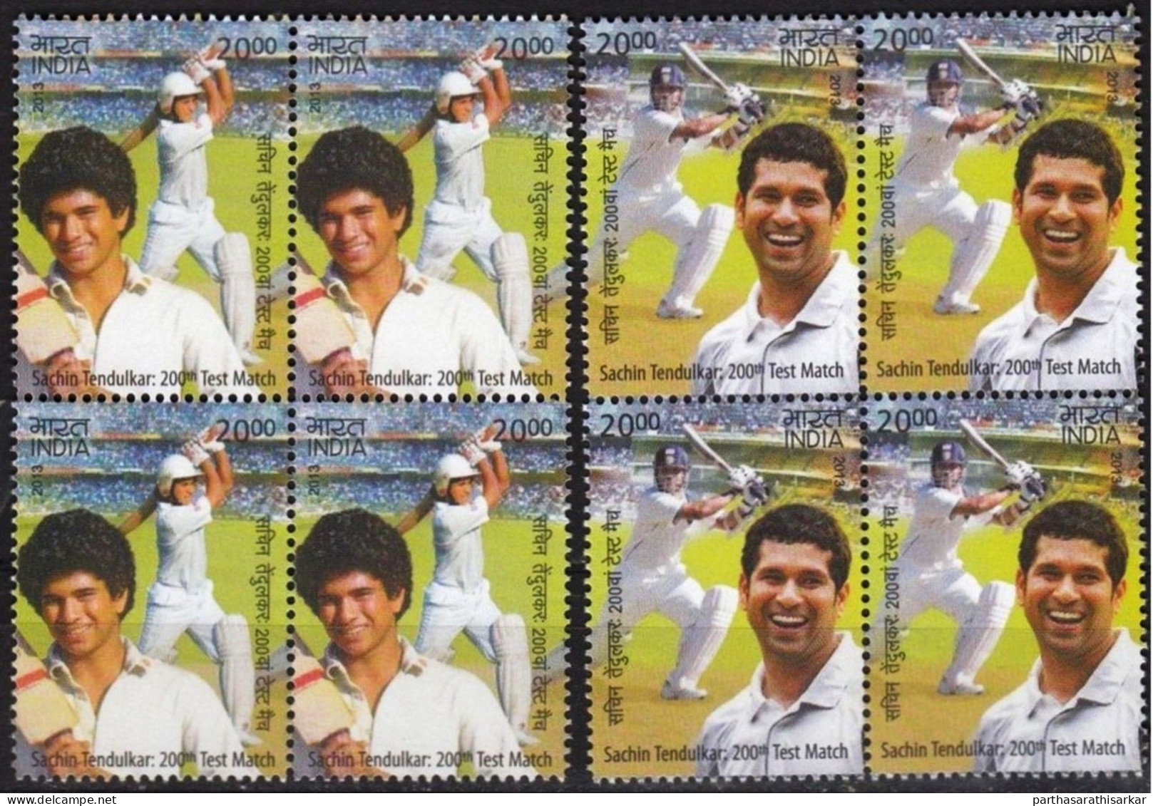 INDIA 2013 CRICKET 200TH TEST MATCH OF SACHIN TENDULKAR COMPLETE SET BLOCK OF 4 MNH RARE - Nuevos