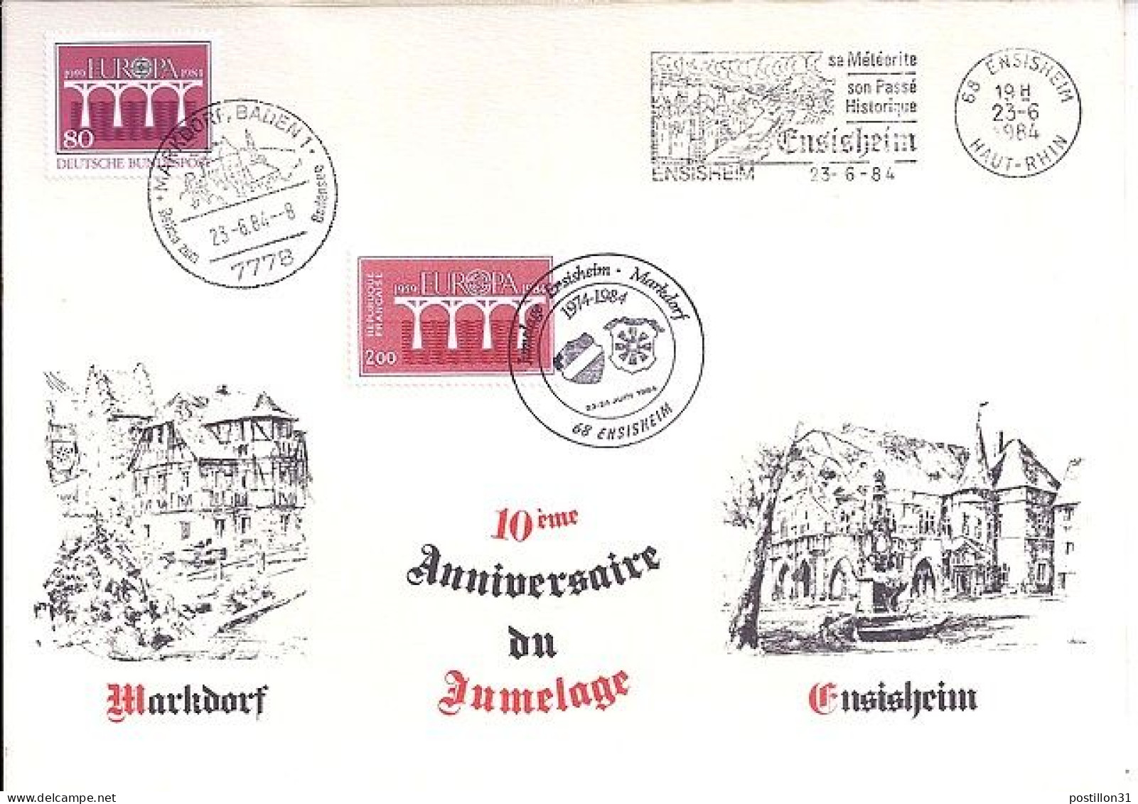 FRANCE N° 2309 + TP ALLEMAND S/L. DE ZNSISHEIM/JUMELAGE/23.6.84  - Storia Postale