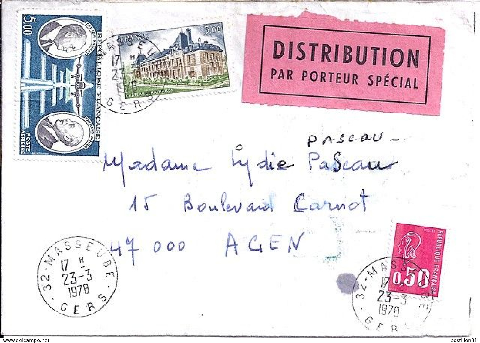 FRANCE N° 1873/PA46 + COMPL S/L. DE MASSEUBE/23.3.78 PAR PORTEUR SPECIAL - Cartas & Documentos