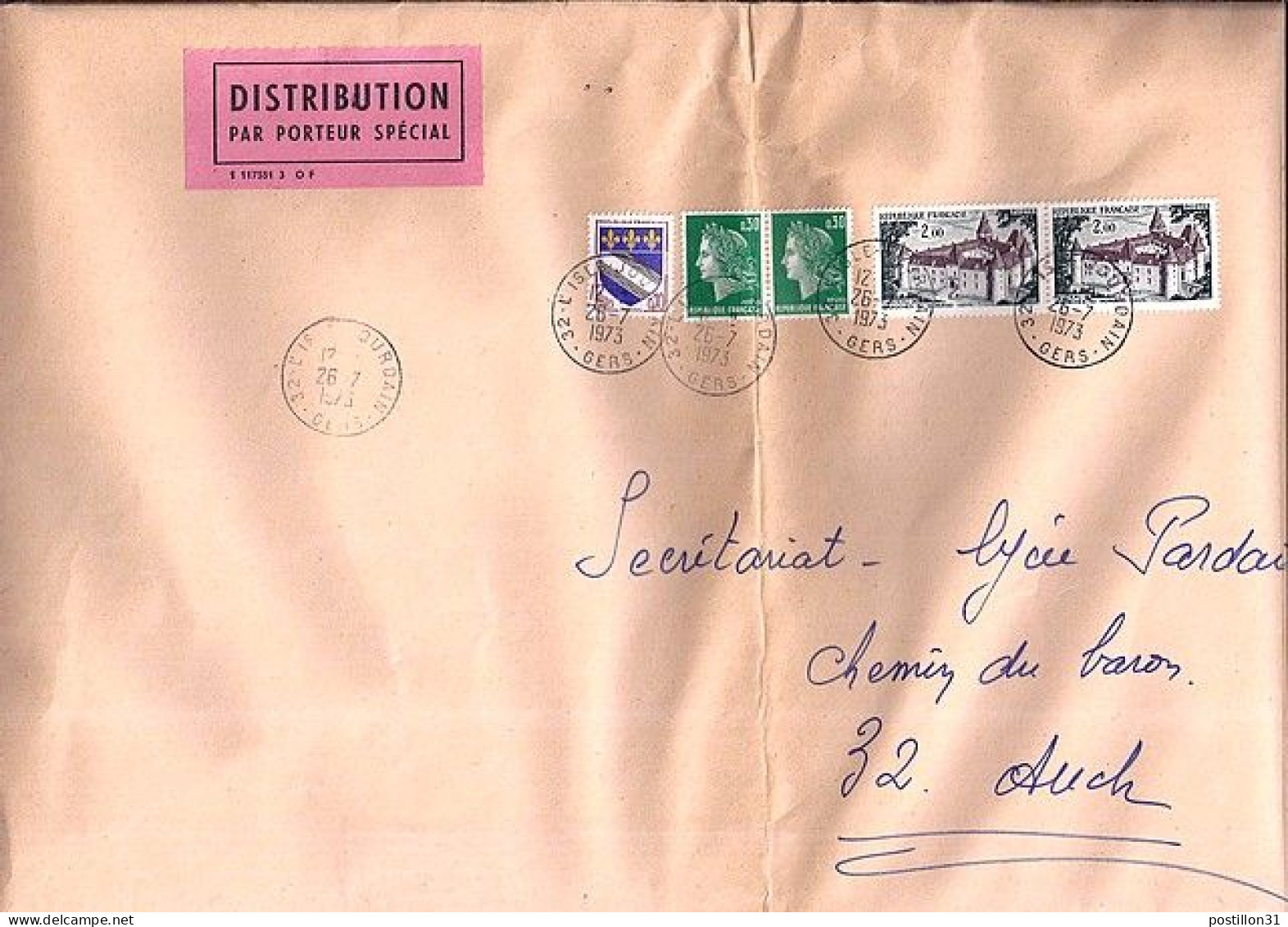 FRANCE N° 1726x2 + COMPL. S/L. DE L’ISLE JOURDAIN/26.7.73  PAR PORTEUR SPECIAL - Brieven En Documenten