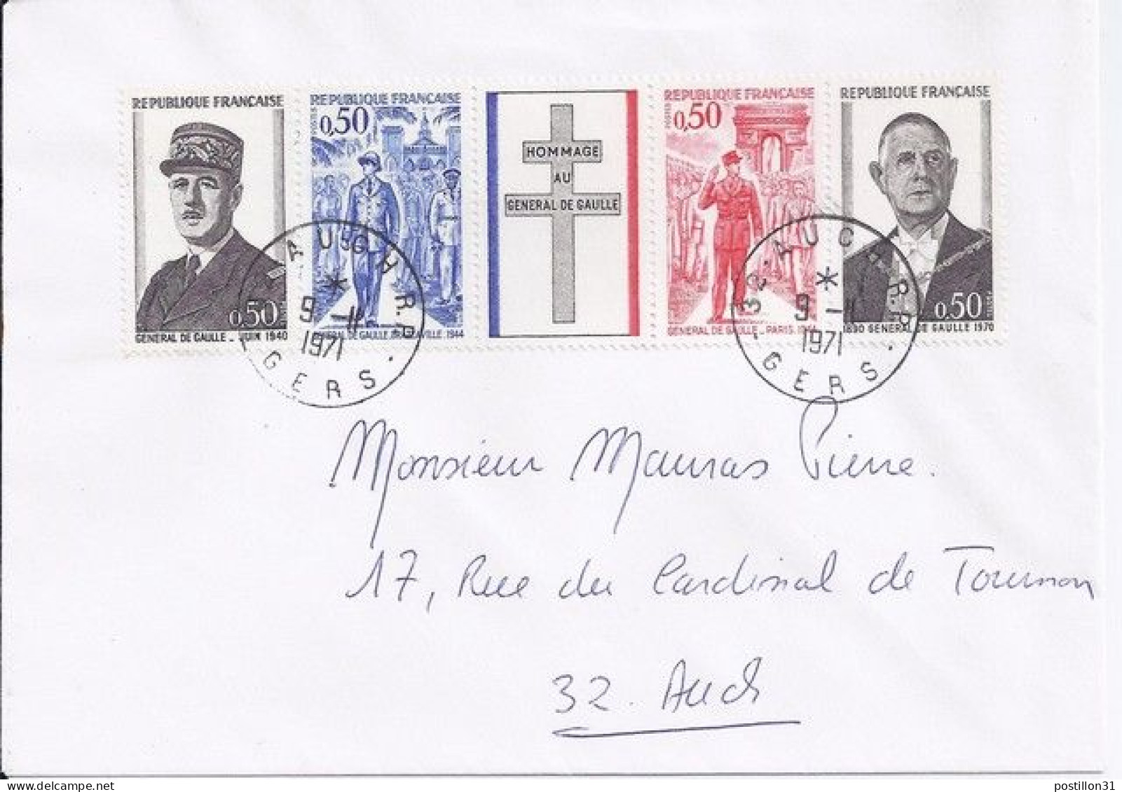 FRANCE N° 1698A S/L. DE AUCH/9.11.71 - Cartas & Documentos