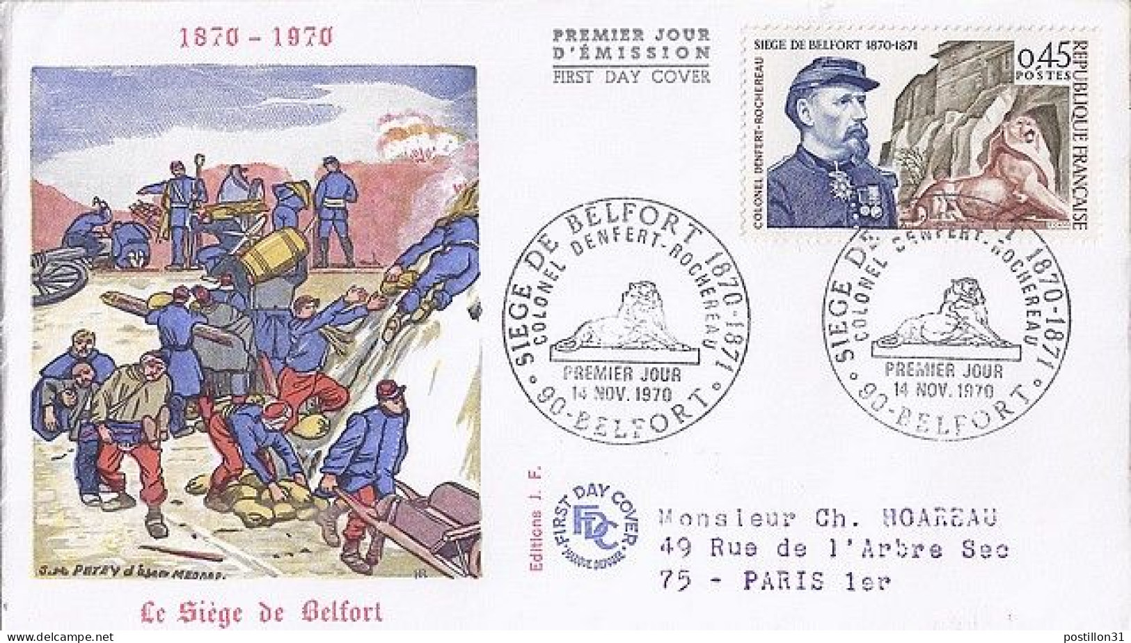 FRANCE N° 1660 S/L.1° JOUR DE BELFORT/14.11.70  - Storia Postale