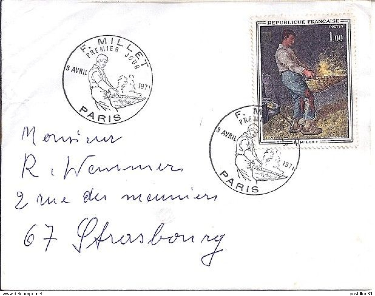 FRANCE N° 1672 S/L. DE PARIS/3.4.71 - Brieven En Documenten