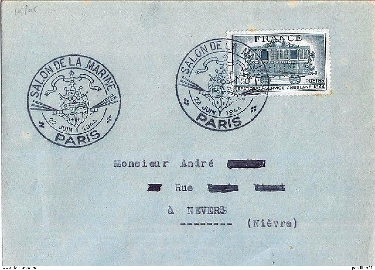 FRANCE N° 609 S/L. DE PARIS/SALON DE LA MARINE/22.6.44 - Cartas & Documentos