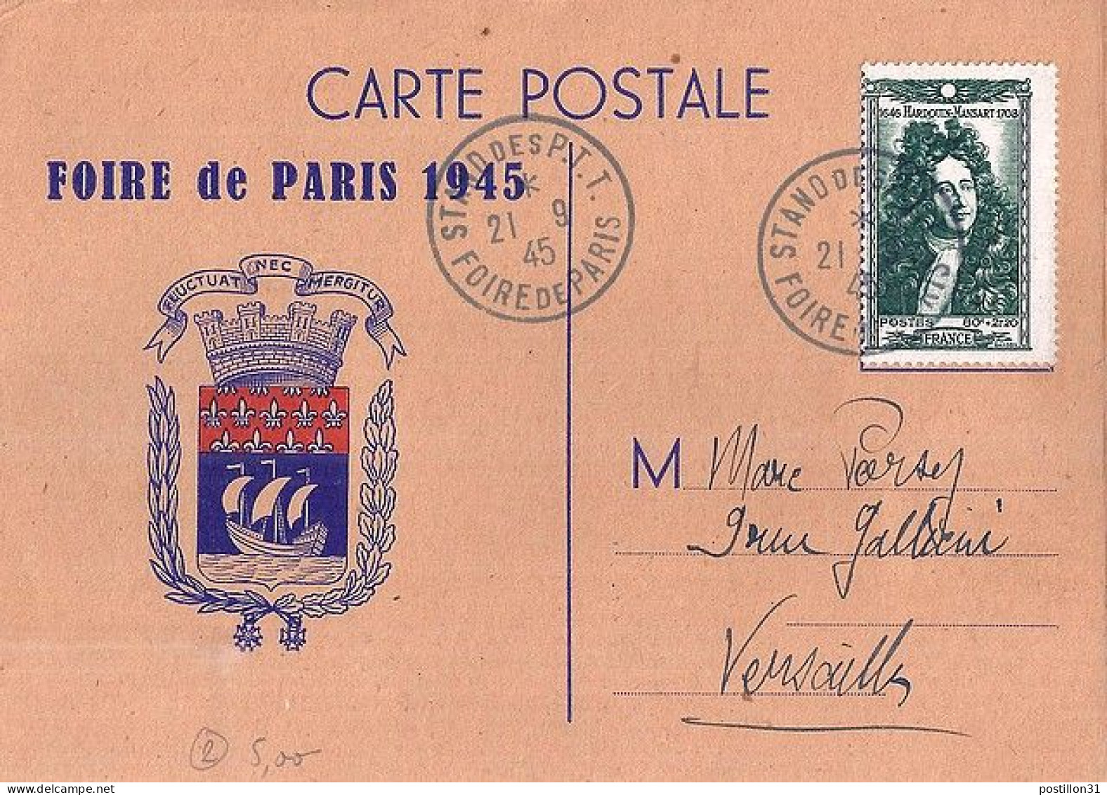 FRANCE N° 613 S/CP DE PARIS/21.9.45 - Briefe U. Dokumente