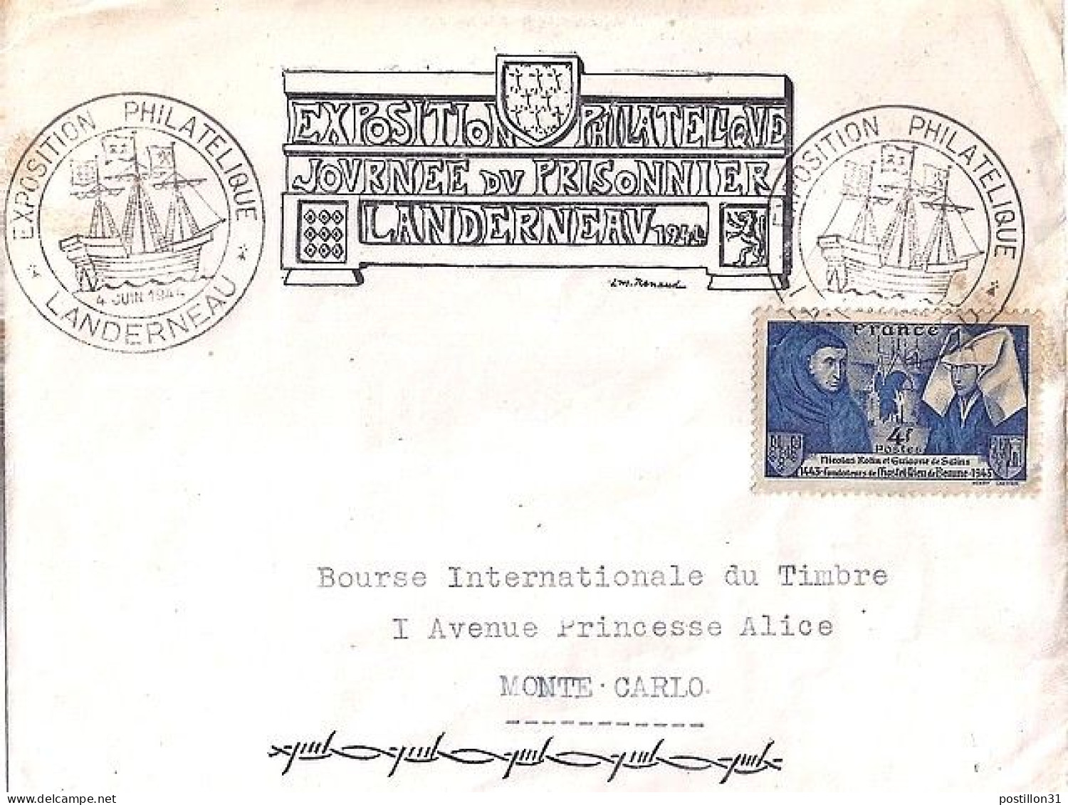 FRANCE N° 583 S/L. DE LANDERNAU/4.6.44 POUR MONACO - Lettres & Documents