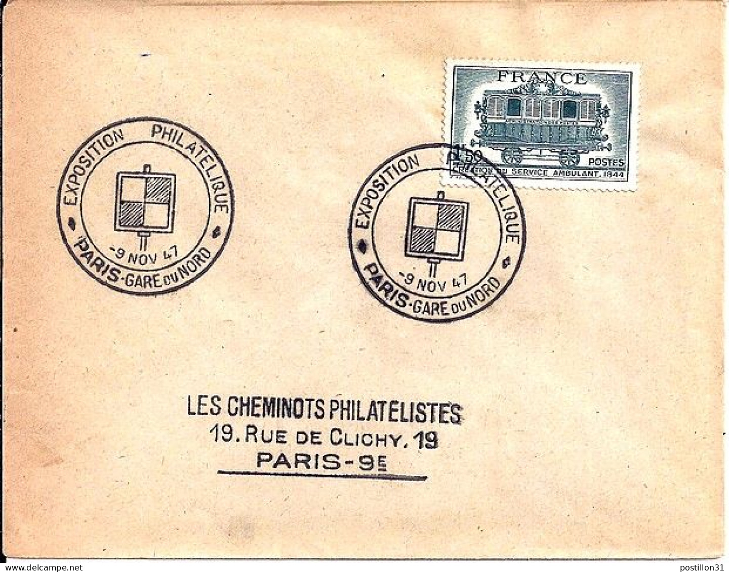 FRANCE N° 609 S/L. DE PARIS GARE DU NORD/9.11.47 - Lettres & Documents