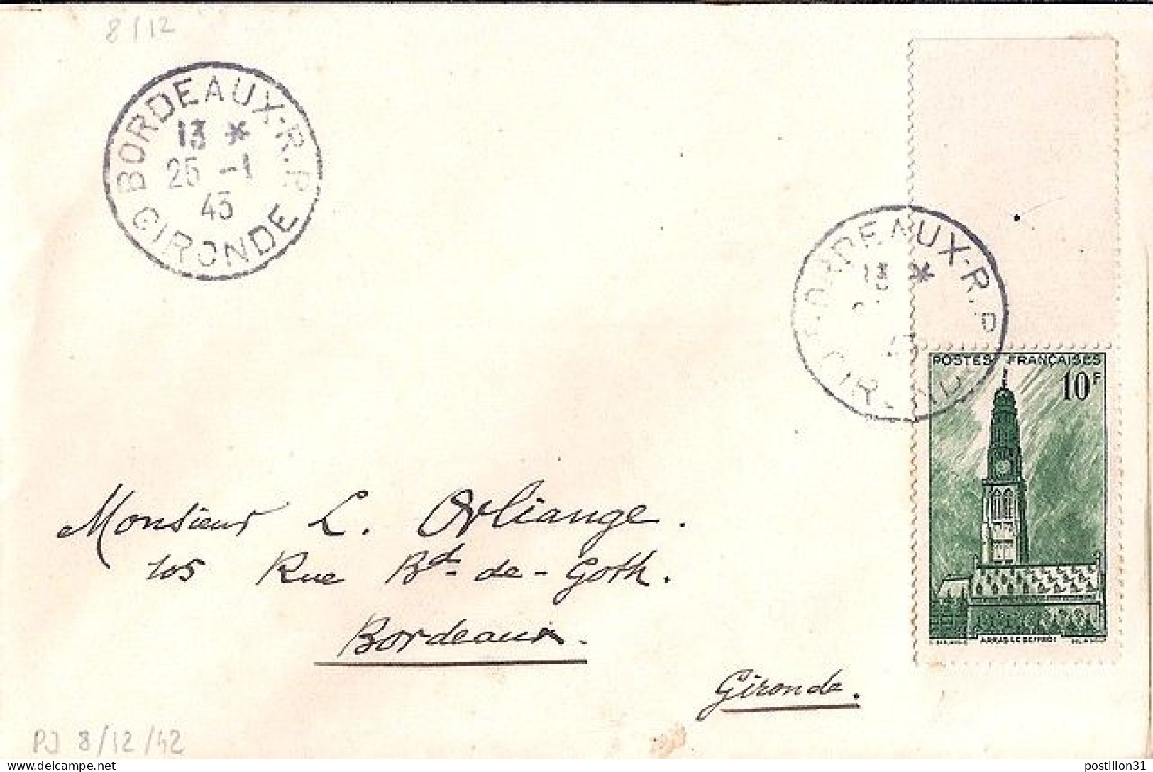 FRANCE N° 567 Bord De Feuille S/L. DE BORDEAUX/25.1.43 - Briefe U. Dokumente