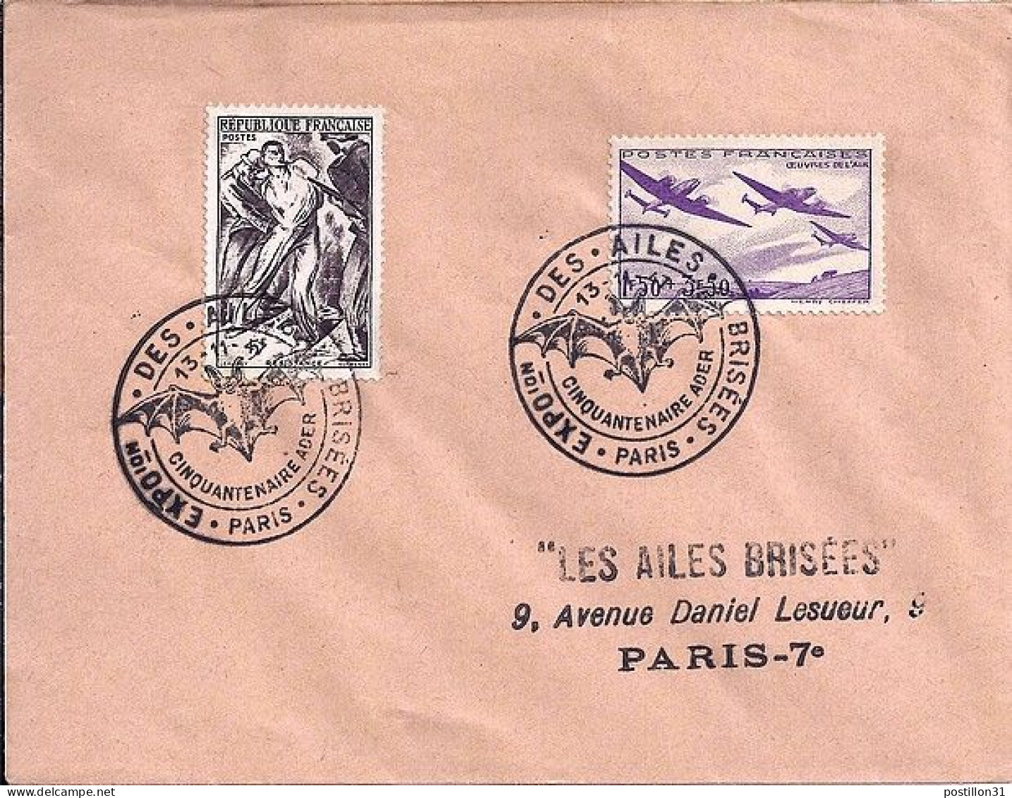 FRANCE N° 540/790 S/L. DE PARIS/AILES BRISEES/13.11.47 - Covers & Documents